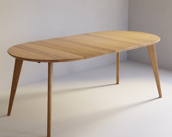 Round Extending Table, 6-10 Seater, Oval Oak Dining table with Scandi legs, Customisable