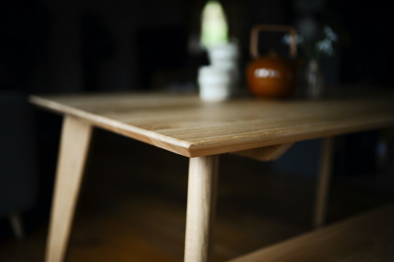 Rectangular Solid Oak Dining Table & Bench Set, Handmade Mid-Century Modern Scandinavian Table image 6