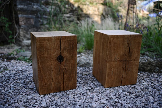 Reclaimed Oak Magic Cube: Handmade Side Table, Stool, Plant Stand