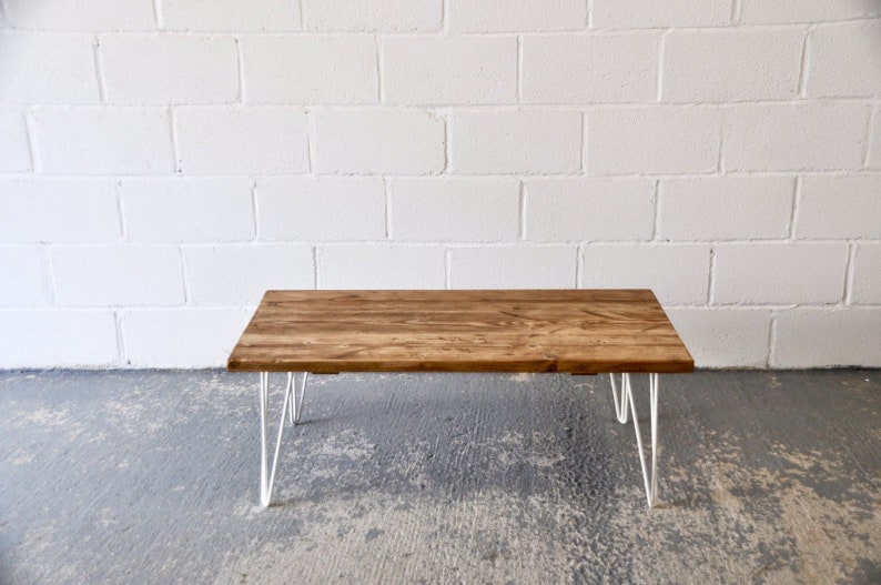 Industrial Rustic Coffee Table, Reclaimed Custom on Mid-century Hairpin legs image 8