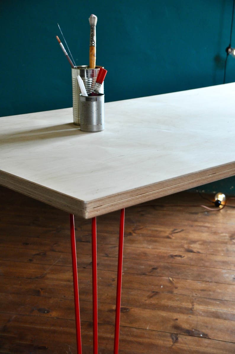 Desk Birch Plywood Top On Steel Hairpin Legs Computer Office Choice Of Colours Custom Sizes Home Study Pc Writing