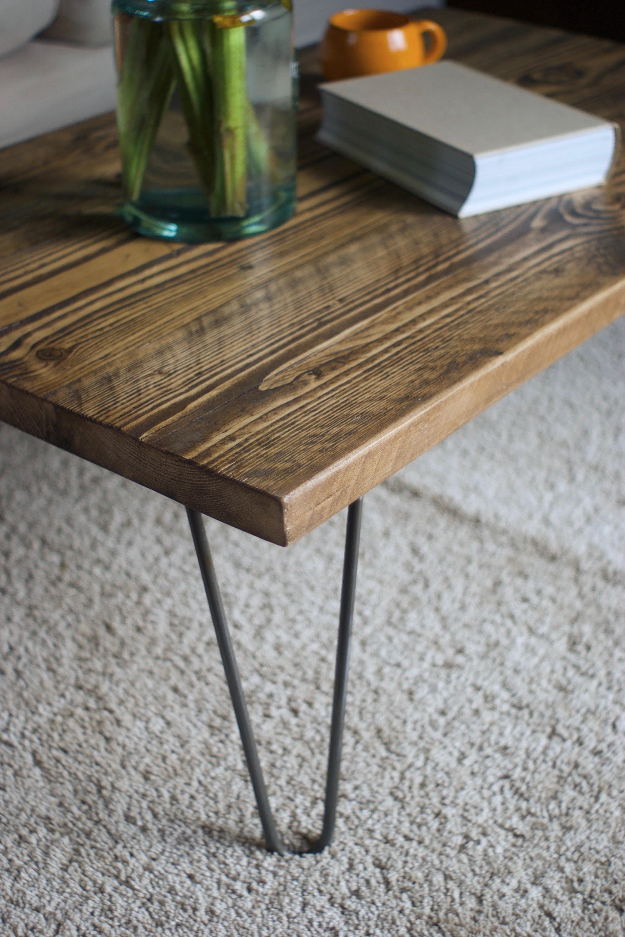Coffee Table Reclaimed Solid Wood on Hairpin Legs, Vintage Custom ...