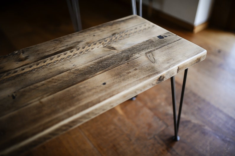 Industrial Dining Set, HAPPY HOME, Reclaimed wood on British Steel Hairpin legs, Sturdy Sustainable Customisable image 3