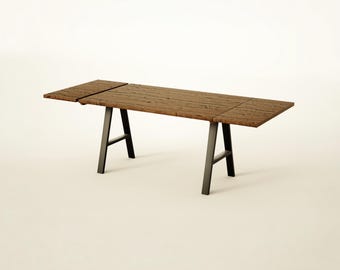 Expandable Reclaimed Wood Dining Table: Industrial Steel Legs, Custom Size