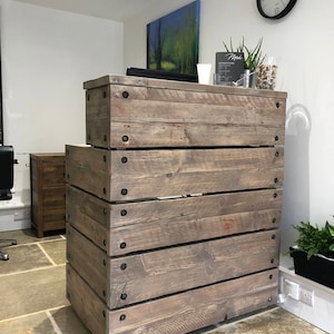 Reception Desk, Reclaimed Wood Industrial Rustic, Office Front Counter, Outdoor bar option, Custom Made image 1