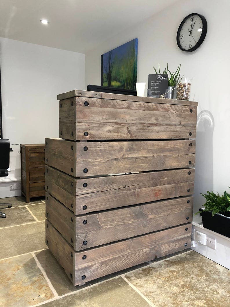 Reception Desk, Reclaimed Wood Industrial Rustic, Office Front Counter, Outdoor bar option, Custom Made image 1