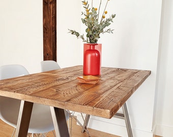 Reclaimed Wood Dining Table, Steel Legs, Rustic Industrial Kitchen Table
