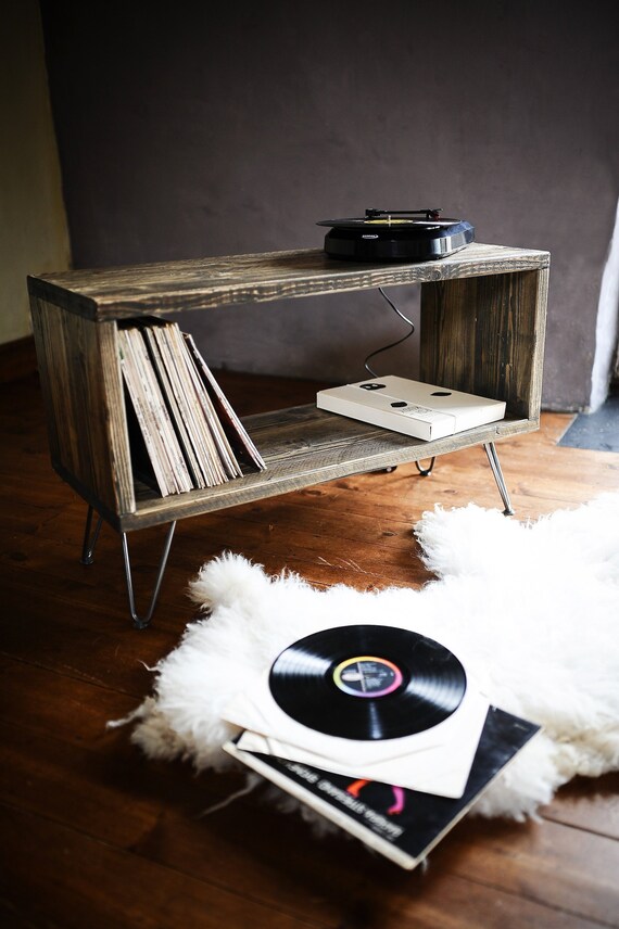 Record Player Stand Lp Vinyl Storage Mid Century Hairpin Legs Etsy