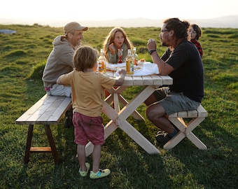 Outdoor Table & Bench, Patio Furniture, Sustainable, Chunky Solid Sturdy, Customisable Sizes, Dining Table and Bench