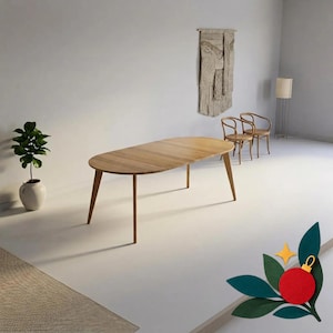 Extendable Round Oak Dining Table, Scandinavian Solid Wood Expandable Kitchen Table | KANTAR COLLECTION