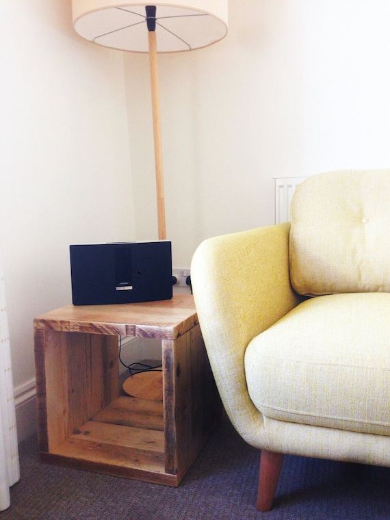 Reclaimed Wood Nightstand, Small Bedside Table for Small Spaces, Japandi Storage Cube, Handmade UK