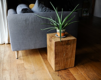 Reclaimed Oak Magic Cube: Handmade Side Table, Stool, Plant Stand