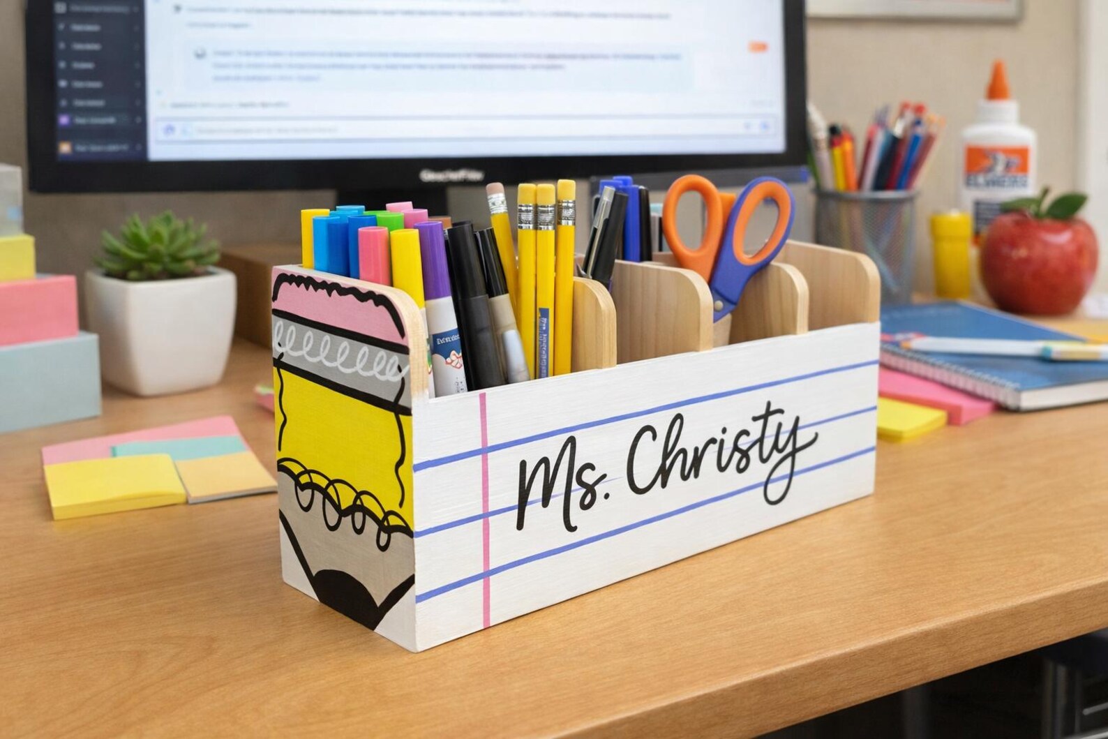 Personalized Teacher Desk Organizer | Custom Pencil Holder | Classroom ...