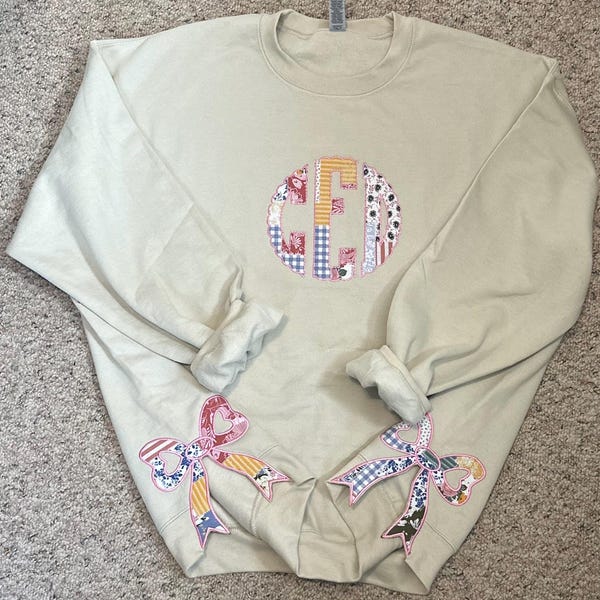 Embroidered Monogram Sweatshirt, Side Bow Detail, Coquette Gift