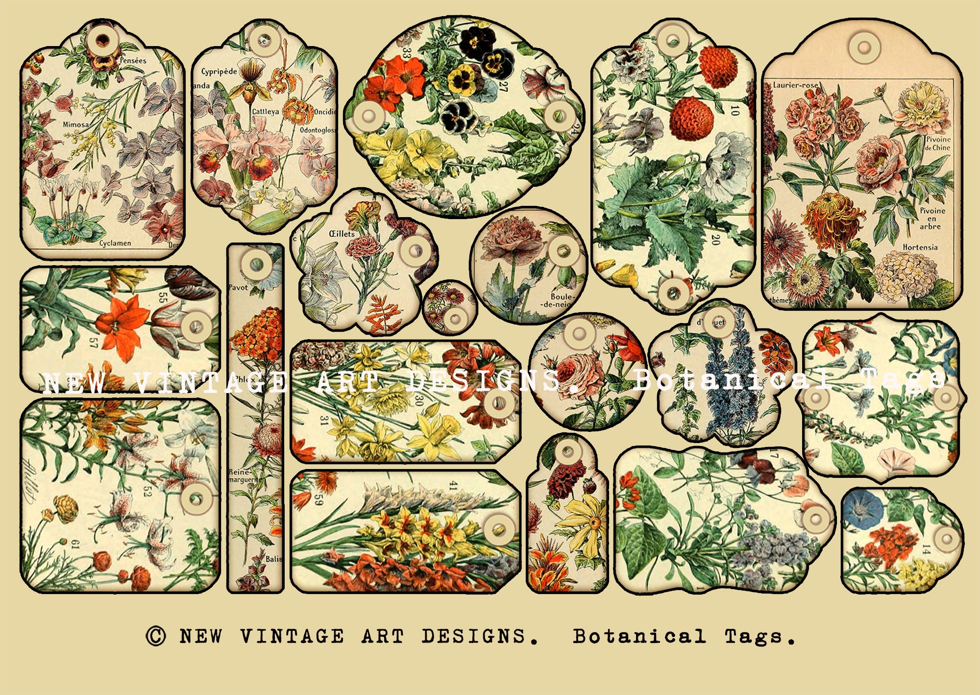 Botanical Tags Digital Kit for Download - Etsy