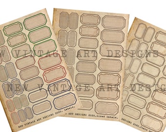 Vintage Labels Plain, Lined & colored for journals, albums scrapbooking- Two toned versiones