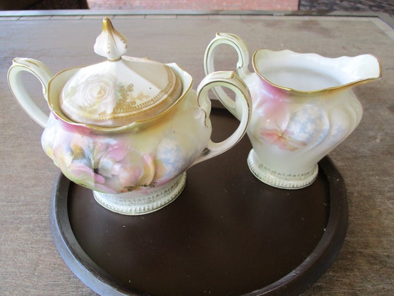 Authentic German R S Prussia Sugar Bowl and Creamer Authentic German R S Prussia Sugar Bowl and Creamer