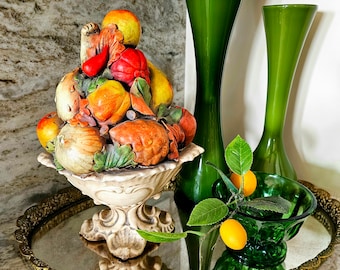Mid-century Italian Majolica Fruit Capodimonte Topiary Centerpiece