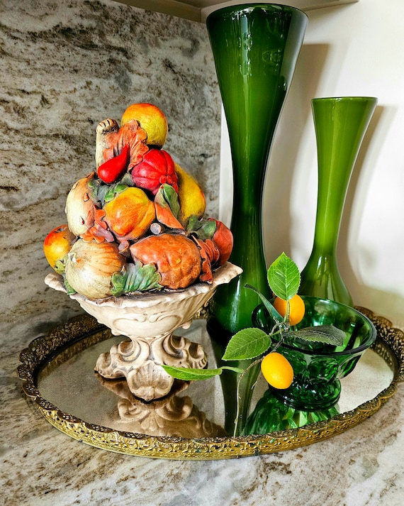 Mid-century Italian Majolica Fruit Capodimonte Topiary Centerpiece