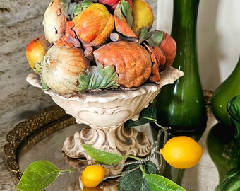 Mid-century Italian Majolica Fruit Capodimonte Topiary Centerpiece