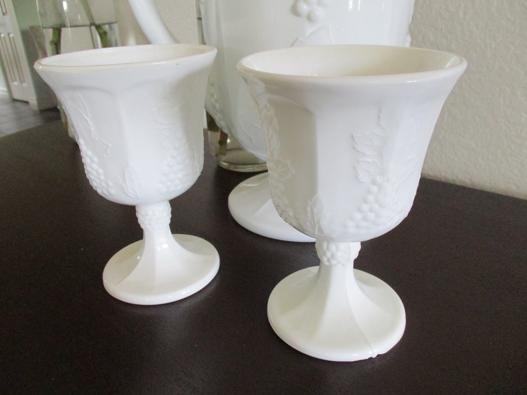 Set of Vintage Milk Glass Goblets Farmhouse Cottage Decor Etsy