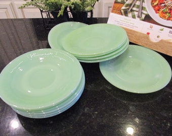 Vintage Fire King Jane Ray Jade Ite Milk Glass Green Saucer Plates