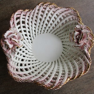 Unique Italian N Capodimonte Vintage Lattice Braid Ceramic Bowl