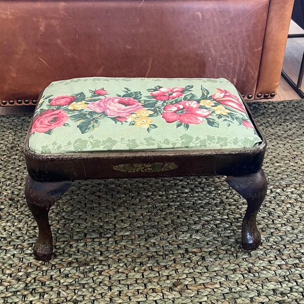 Antique Vintage Iron Upholstered Footstool