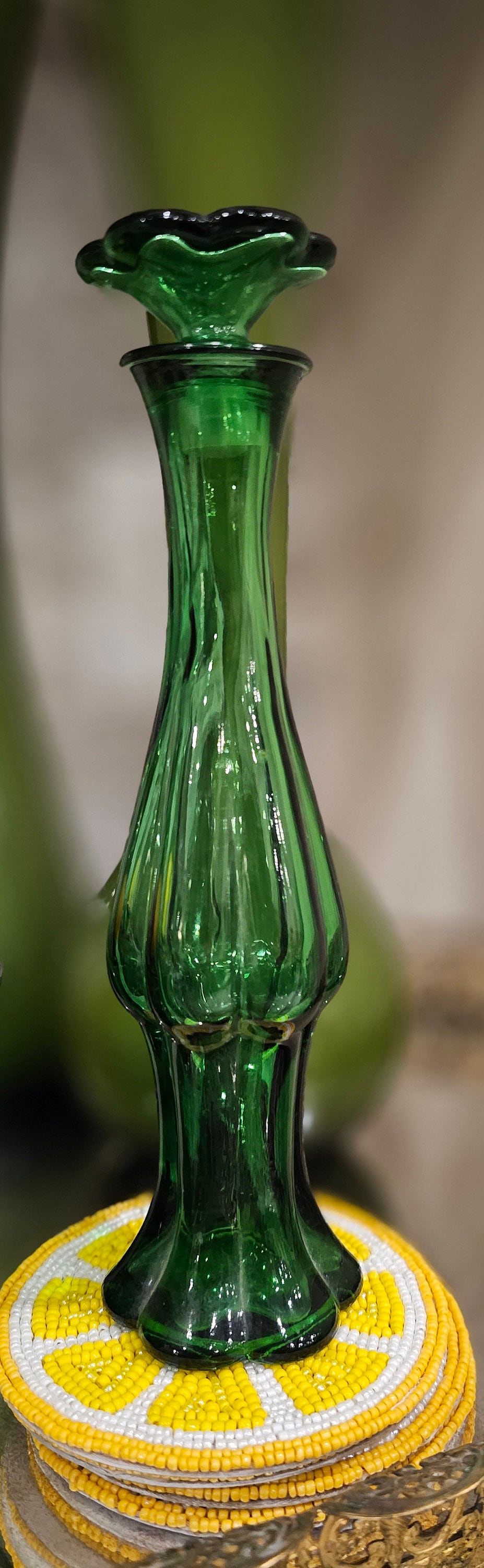 Mid Century Modern Vintage AVON Emerald Green Glass Decanter