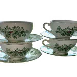 Antique set of (4) Enoch Wedgewood Tunstall “Kent” England China Teacups and Saucers