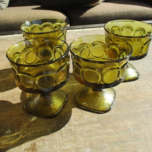 Vintage Fostoria Coin Olive Green Sherbert Dessert Goblets Western Boho