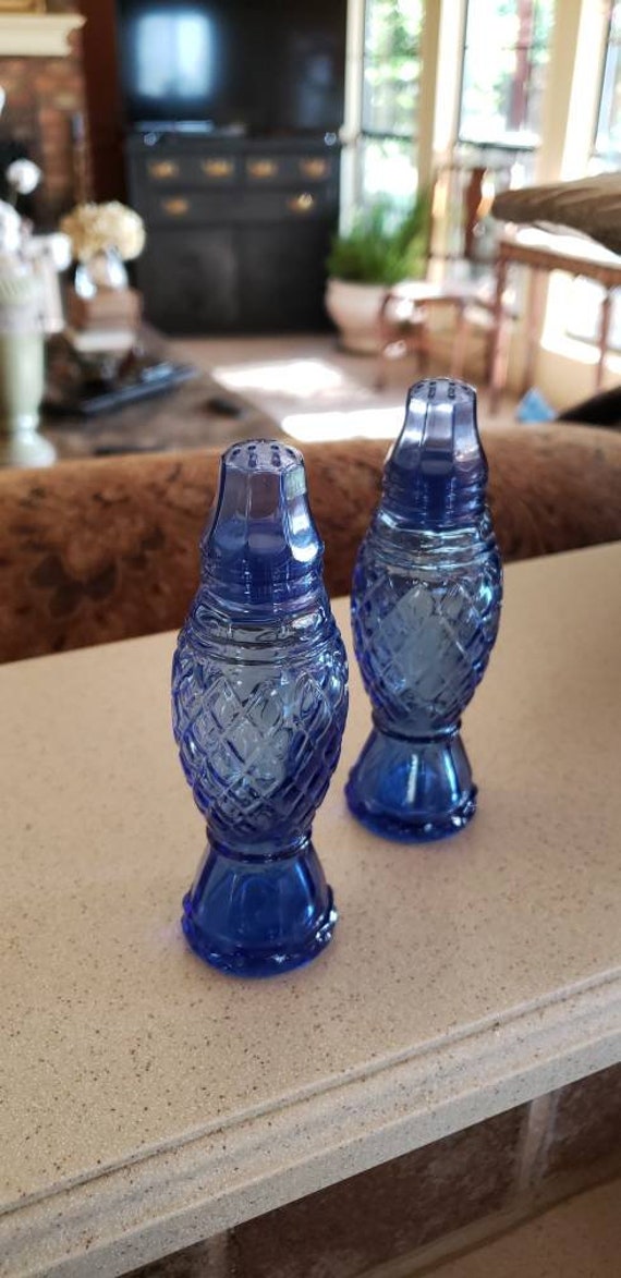 Avon Cobalt blue salt & pepper shakers crystal point glass vintage il 570xN j9t1
