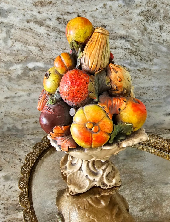 Mid-century Italian Majolica Fruit Capodimonte Topiary Centerpiece
