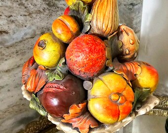 Mid-century Italian Majolica Fruit Capodimonte Topiary Centerpiece