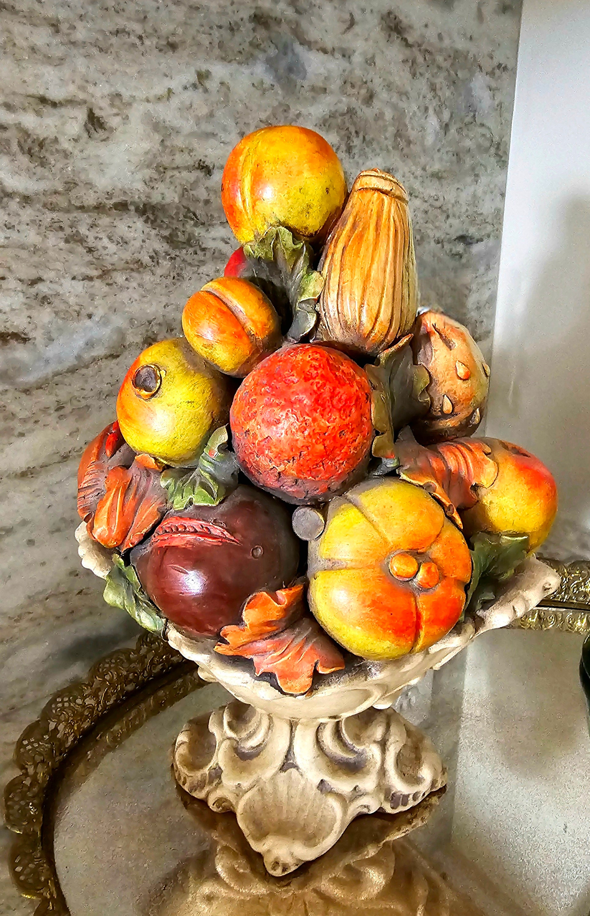 Mid-century Italian Majolica Fruit Capodimonte Topiary Centerpiece