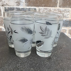 Mid Century “Wildflower” by Libbey Frosted Glass Tumbler Modern Retro