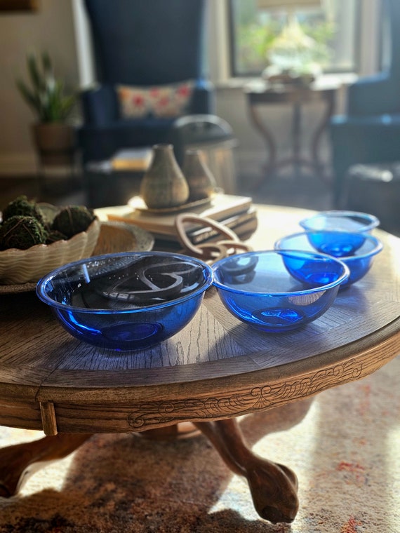 Vintage Pyrex Cobalt Blue Clear Bottoms 4 Nesting Mixing Bowls 322 23 325 26 Etsy Canada