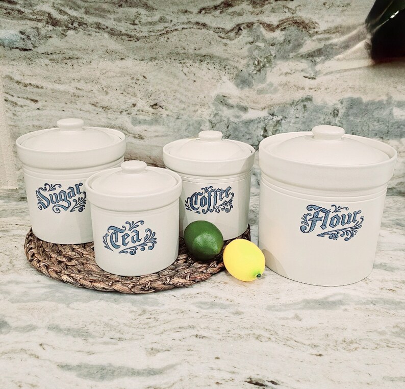1960s Vintage Pfaltzgraff Yorktowne Stonewear Canisters - Set of 4