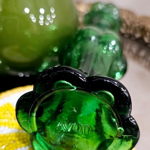 60s Vintage Glass AVON Bottle Decanter - Emerald Green 9 &quot; Bud Vase w Stopper