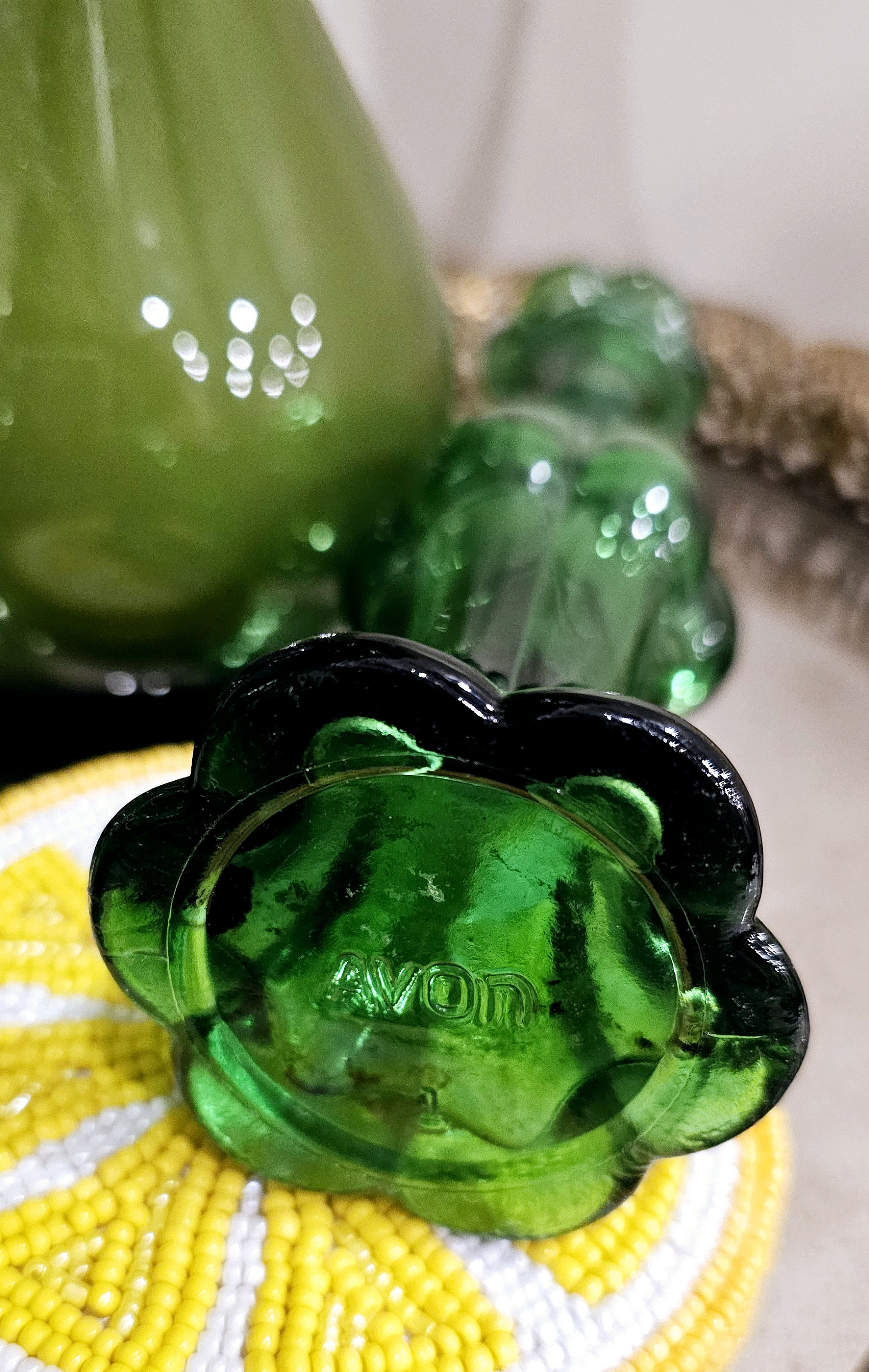 Mid Century Modern Vintage AVON Emerald Green Glass Decanter