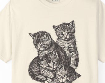 Retro Sketch Kittens T-Shirt, 90s Cats Tattoo Style Shirt, Comfort Colors® Kitten Shirt, Cat Lovers Gift, Cute Cat Shirts, Nature Pet Shirt