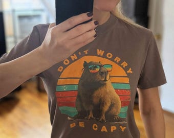 Retro Capybara T-Shirt, Dont Worry Be Capy Shirt, Animal Gift Tee, Happy Capybara Shirt, Comfort Colors Capybara Tee,Bestfriend Capybara Tee