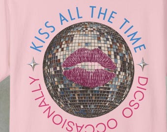 Kiss All The Time Shirt, Disco Ball Lips T-shirt, Comfort Colors® Unisex Washed Tee, Retro Romantic Aesthetic T Shirt, Party Concert Outfit
