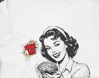 Retro Pop Art Brain Shirt, Vintage Comic Woman T-Shirt, Retro Gift T Shirt, Stop Overthinking Graphic Tee, Creative Mind Art Sweatshirt