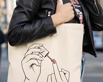 Hand Painting Middle Finger Tote, Canvas Tote Bag, Minimal Line Art, Sassy Illustration, Statement Bag