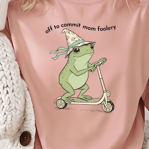 Comfort Colors Off To Commit Mom Foolery Shirt, Mama Frog on Scooter T-Shirt, Funny Frog Mother's Day Tee, Pregnancy Announcement T Shirt