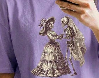 Comfort Colors Victorian Skeletons Shirt, Vintage Cinco Mayo Tee, Funny Skeleton Bride & Groom Graphic T-Shirt, Gothic Wedding Couple TShirt