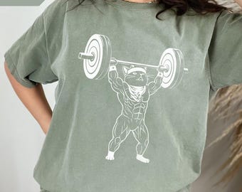 Cat Weightlifter T-Shirt, Comfort Colors Gym Funny Shirt, Athleisure Tee, Lifting Cat t shirt, Training Shirt, Workout Sweat, Gym Gift