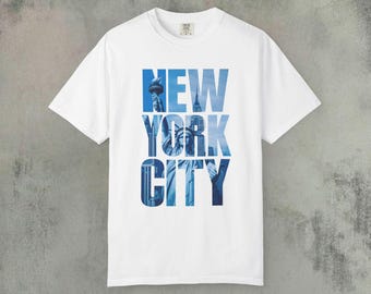 New York City Typography T-Shirt, NYC skyline letters Shirt, New York Travel Tee