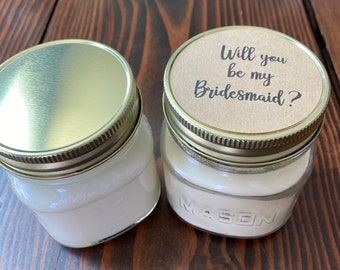 Bridesmaid Gift Bridesmaid Candle Bridesmaid Proposal Candle Bridesmaid Favor Will you be my Bridesmaid Mason Jar, Customized, Handmade